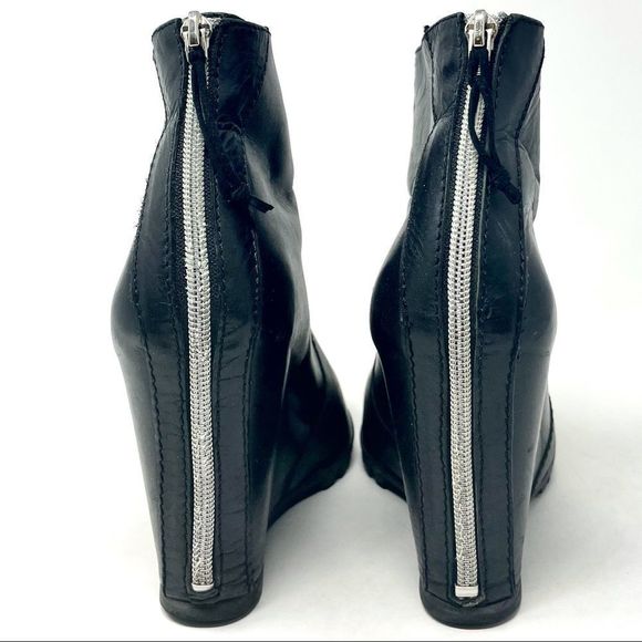 MINIMARKET Black Leather Zipper Wedge Boots Size 38/7-7.5 US. - Picture 4 of 8